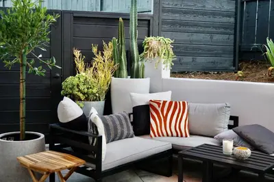 a patio with a couch and a table at Private Family Friendly Guest Home in San Diego