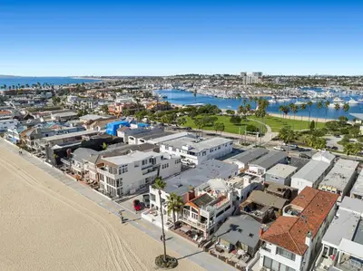 an aerial view of a city with a harbor at West Oceanfront Oasis 4 in Newport Beach