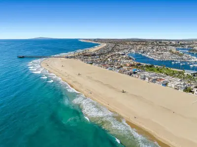 an aerial view of a beach and the ocean at 1628 West Oceanfront Oasis 7 in Newport Beach