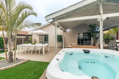 a hot tub in the backyard of a house at Luxury Home with Views 15 Min to DT & Coronado Beach in San Diego