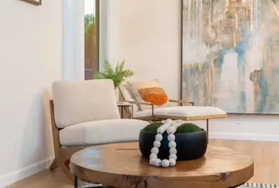 a living room with a coffee table and a chair at Luxury Home with Views 15 Min to DT & Coronado Beach in San Diego