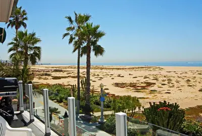 a view of a beach with palm trees and the ocean at 1023 E Balboa B in Newport Beach