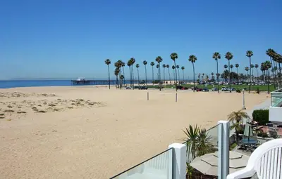 a view of a beach with palm trees and the ocean at 1023 E Balboa B in Newport Beach