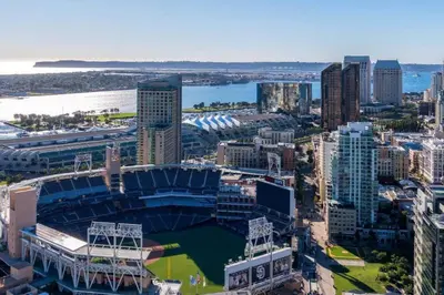 an aerial view of a baseball stadium in a city at Stylish 1Br Retreat With Garage AC Close 2 Everything in San Diego