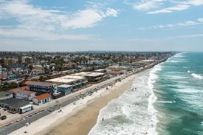 an aerial view of a beach and the ocean at The Shining Sea Octopus in Oceanside