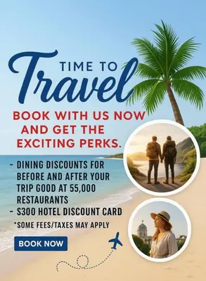 a flyer for a travel book with us now and get the exciting perks at Hyatt The Welk 2BD in Escondido