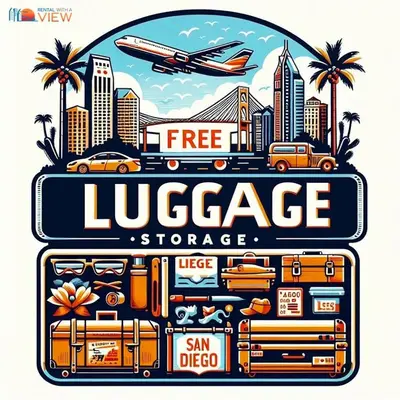 a label for a luggage store with a city and a plane at Ultimate Getaway: Spa Game Rooms Firepit Views in San Diego
