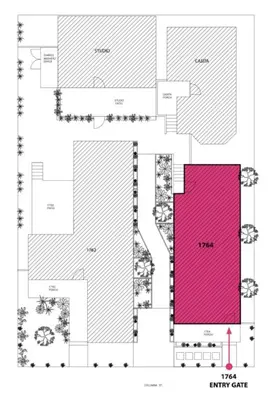 a plan of a city centre with pink at 4BD Home in the Heart of Little Italy in San Diego