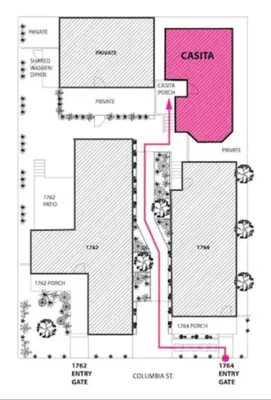 a plan of the site of a building at Cozy 1 BR Casita Overflowing with Natural Light in San Diego