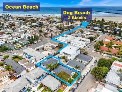 an aerial view of a city with a dog beach blocks at Modern 1 BR Cottage Steps 2Beach in San Diego