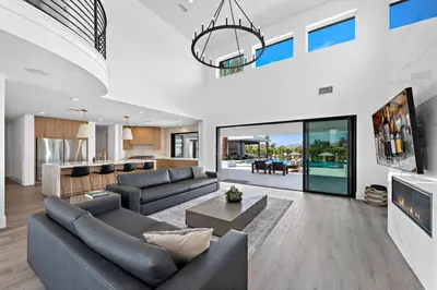 a living room with a couch and a table at Vaquero by Fieldtrip Modern Wine Country Resort in Temecula