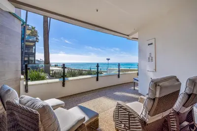 a living room with a view of the ocean at Blissful Retreat in San Diego