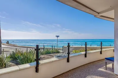 a balcony with a view of the ocean at Blissful Retreat in San Diego