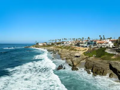an aerial view of the ocean and a beach at Blissful Retreat in San Diego