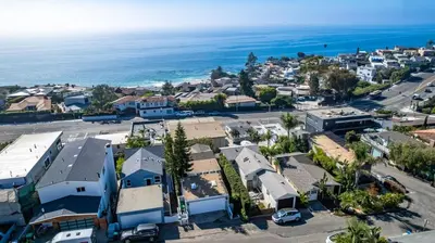 an aerial view of a town with the ocean at Ocean Views! Detached Villa by Victoria Beach in Laguna Beach