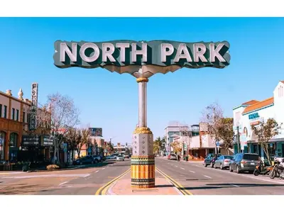 a north park sign on the side of a street at Charming Mid-Century Craftsman, Hot Tub with Serene Yard in San Diego