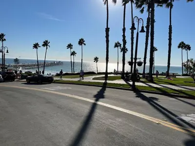 a street with palm trees and a beach with the ocean at Walk To Beach 2BR Top Location - AA in San Clemente