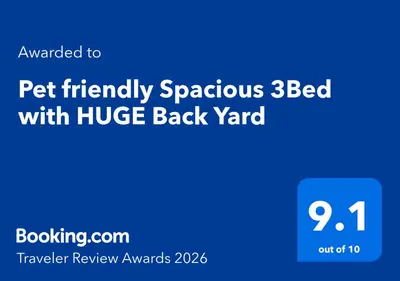 a blue sign with the words bed with hugs back yard at Pet friendly Spacious 3Bed with HUGE Back Yard in San Diego