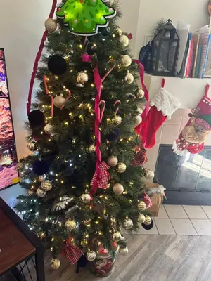 a christmas tree with ornaments on it at Private stay SD in San Diego