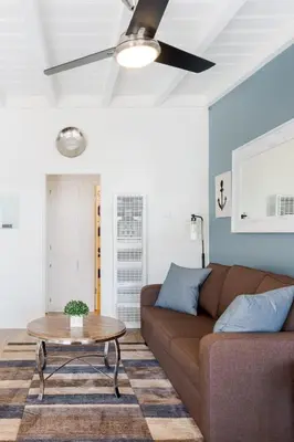 a living room with a couch and a table at Seaside King 1bd Haven, Pets, Fast Wi-Fi Parking in San Clemente