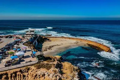 an aerial view of a beach with the ocean at Top Floor Oceanfront Condo in San Diego