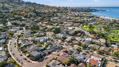 an aerial view of a city with the ocean at Classic Cottage in the Heart of La Jolla Shores in San Diego