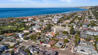 an aerial view of a town next to the ocean at Classic Cottage in the Heart of La Jolla Shores in San Diego