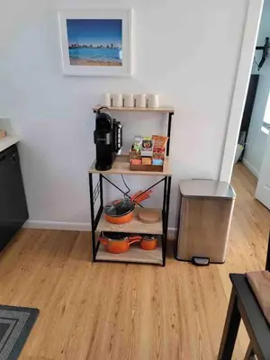 a small shelf with food on it in a room at Harborside Suite 12 with Hot Tub and King Beds in San Diego