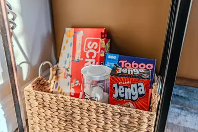 a basket filled with snacks and drinks in a hallway at San Diego Large Luxury home near Downtown in San Diego