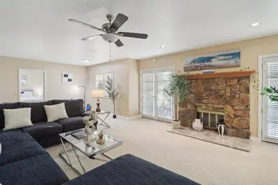 a living room with a couch and a fireplace at Entire Private Home with 5 Bedrooms 4 Bathrooms, 3-Acres Estate, 3000 sqft, near Winery in Fallbrook, Available Now in Fallbrook