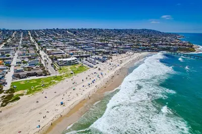 an aerial view of a beach and the ocean at Ocean Park 05 in San Diego