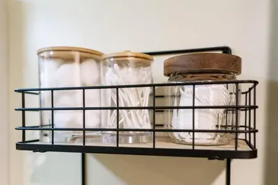 a shelf with two glass jars on it at Mountain Majesty with AC BBQ Parking in Lemon Grove