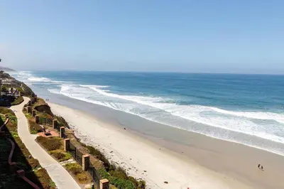 an aerial view of a beach and the ocean at Enjoy Some Sea-clusion-DMST25 in Solana Beach