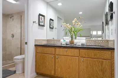 a bathroom with a sink and a toilet and a mirror at Pacific Perch - SUR115S in Solana Beach