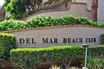 a sign that reads del mar mar beach club at Drift Away - DMBC884 in Solana Beach