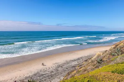 a beach with two people walking on the sand at Sunset Retreat - SUR105 in Solana Beach