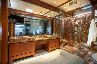 a bathroom with a large shower and a sink at Enchanting Oasis - SONG72 in Solana Beach