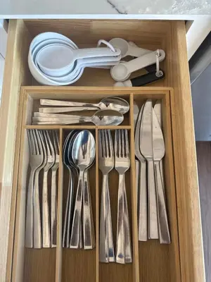 a drawer with silver utensils in it at Serenity - Amazing Views & Modern Charm in La Mesa