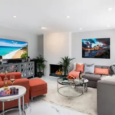 Balboa Peninsula Beach House Fireplace Bikes