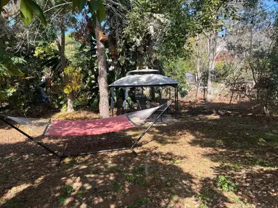a hammock tied to a tree with a gazebo at The Grove Studio at Mt Helix in La Mesa