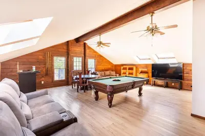 a living room with a pool table at San Diego Getaway, Views Pool Hot Tub & Game Room in Valley Center