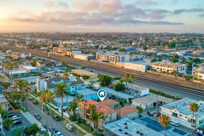 an aerial view of a city with blue buildings at 1128 Tait Street Unit D in Oceanside