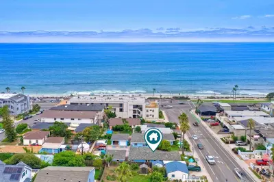 an aerial view of a city and the ocean at 165 Tamarack in Carlsbad