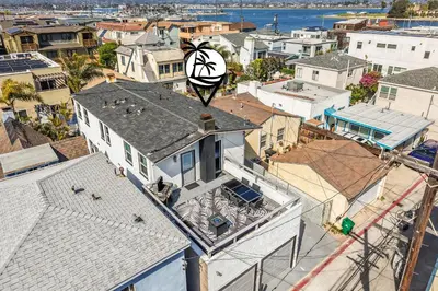 an aerial view of a building in a city at Mission Beach Escape Near Ocean and Bay with Private Balcony BBQ and Garage Parking in San Diego