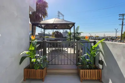 a balcony with a gazebo and plants at Harborside Suite 10 with Hot Tub and King Bed in San Diego