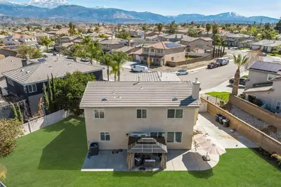 an aerial view of a house in a residential neighborhood at Carroll Family Retreat in San Jacinto