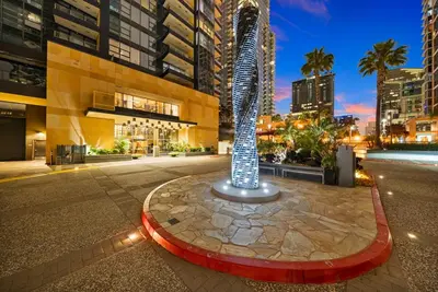 a pole in the middle of a street in a city at Little Italy Marina Condo by the Ocean in San Diego
