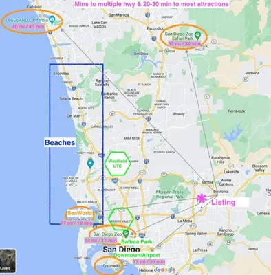a map of the freeway in san francisco at Large 5BR Family Haven w Sports court Game Room Backyard in La Mesa