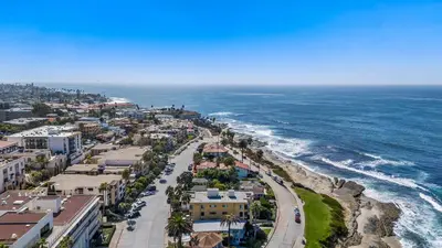 an aerial view of a city and the ocean at Seize the Day in San Diego