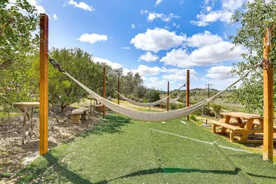 a hammock in a park with a picnic table at Near Ramona Wineries Mtn-View Haven with Large Yard in Ramona